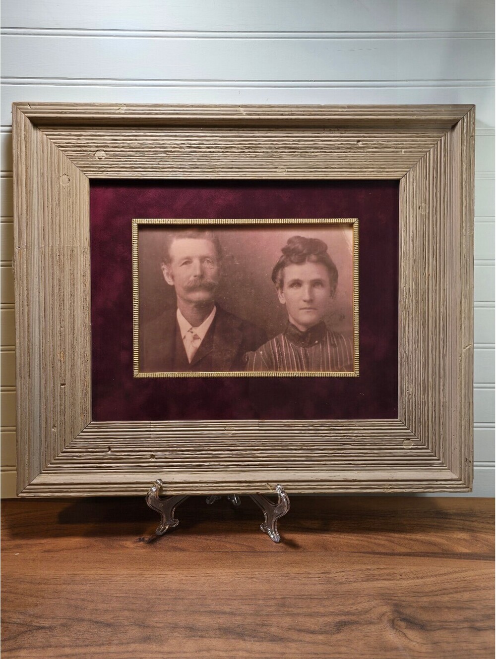 Antique Victorian Cabinet Card Photo Ribbed Wood Frame Velvet Mat Portrait
